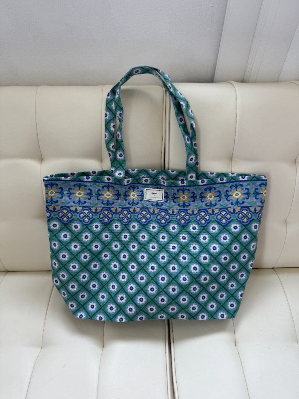 Sézane x Momoní summer '24 limited edition green floral tile print tote bag NWOT